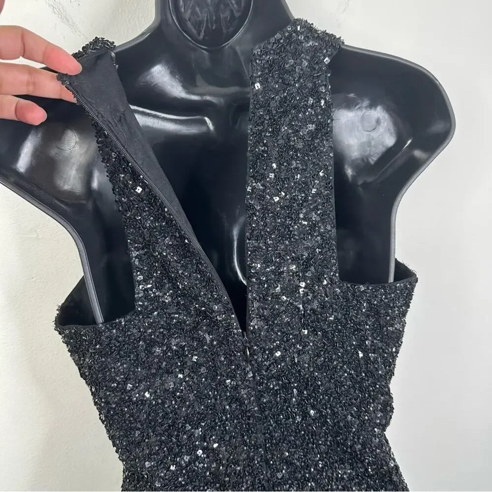 Allsaints Size 6 Black Sequin V-Neck Sleeveless Cazia Dress - Picture 7 of 12
